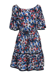 Current Boutique-Milly - Blue, Red & White Floral Print Tiered Dress Sz 8