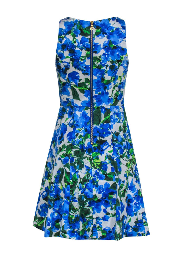 Current Boutique-Milly - Blue, White & Green Floral Print Sleeveless Fit & Flare Dress Sz 2