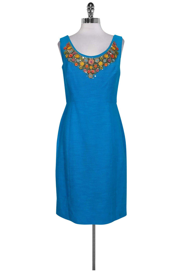 Current Boutique-Milly - Bright Blue Beaded Neckline Dress Sz 6