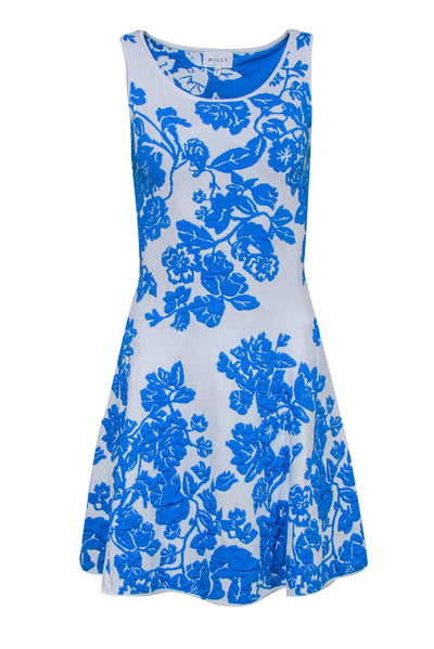Current Boutique-Milly - Bright Blue & White Floral Textured Knit A-Line Dress Sz P