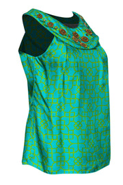Current Boutique-Milly - Bright Green & Blue Printed Embellished Top Sz 0
