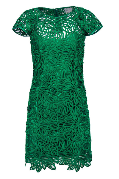 Current Boutique-Milly - Bright Green "Chloe" Scrolled Eyelet Overlay Sheath Dress Sz 0