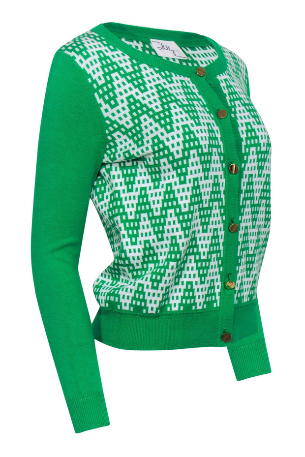 Current Boutique-Milly - Bright Green & White Patterned Cardigan Sz S