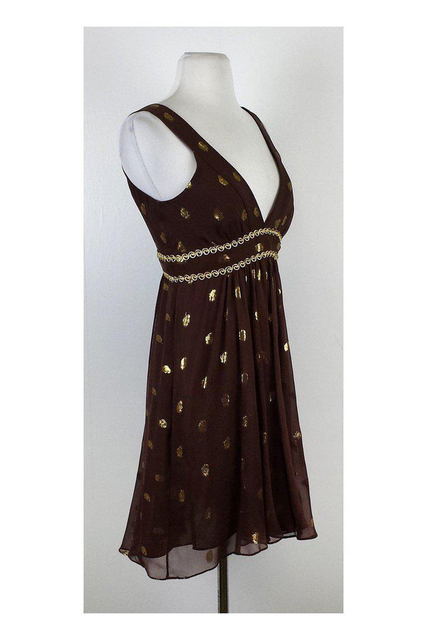 Current Boutique-Milly - Brown & Gold Spotted Silk Dress Sz 4