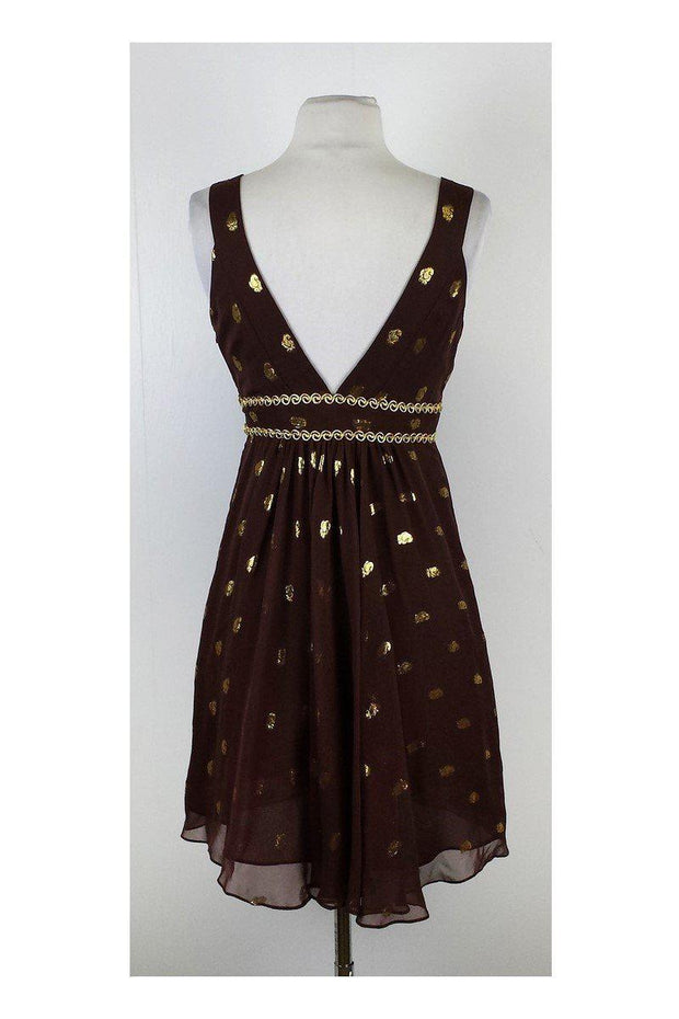 Current Boutique-Milly - Brown & Gold Spotted Silk Dress Sz 4