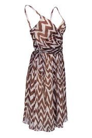 Current Boutique-Milly - Brown & Tan Silk Geometric Print Wrap Dress Sz 6