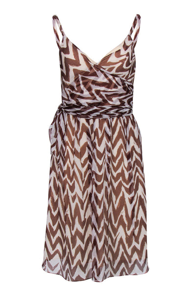 Current Boutique-Milly - Brown & Tan Silk Geometric Print Wrap Dress Sz 6