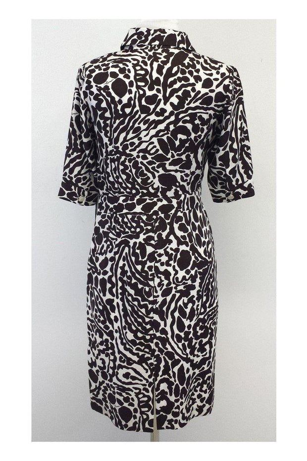 Current Boutique-Milly - Brown & White Print Silk Short Sleeve Dress Sz 4