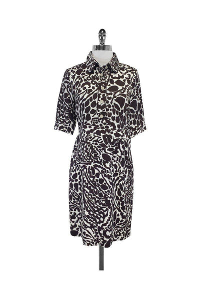 Current Boutique-Milly - Brown & White Print Silk Short Sleeve Dress Sz 4