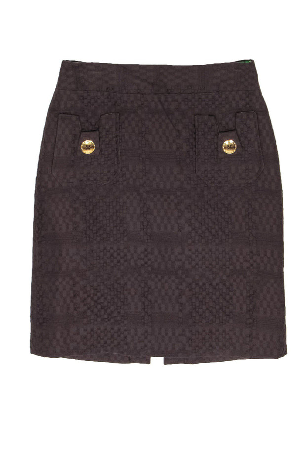 Current Boutique-Milly - Brown Woven Texture Skirt w/ Gold Buttons Sz 6