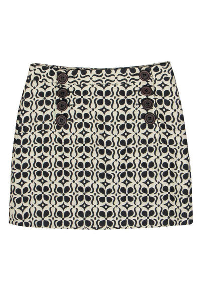 Current Boutique-Milly - Cream & Black Printed Buttoned Miniskirt Sz 4