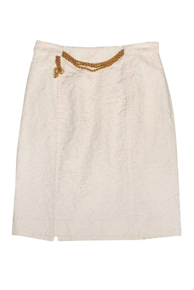 Current Boutique-Milly - Cream Pencil Skirt w/ Gold Chain Belt Sz 8
