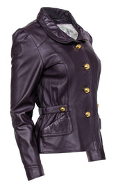 Current Boutique-Milly - Eggplant Leather Jacket w/ Gold Buttons Sz 6