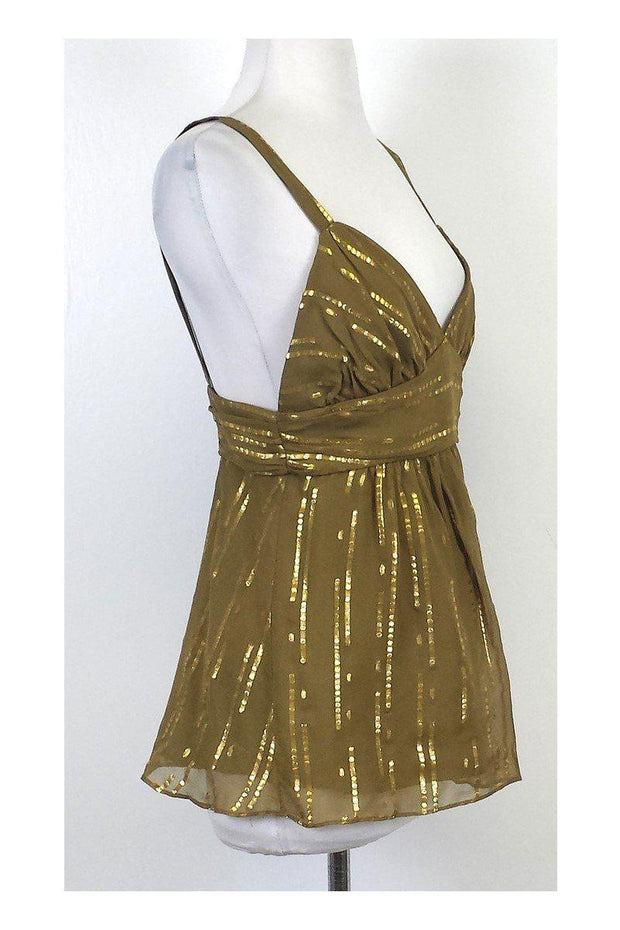 Current Boutique-Milly - Gold Metallic Silk Spaghetti Strap Top Sz 6