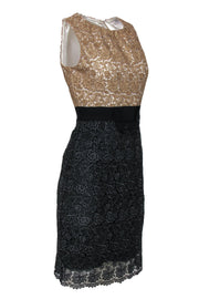 Current Boutique-Milly - Gold & Navy Metallic Lace Sheath Dress w/ Ribbon Waist Sz 4