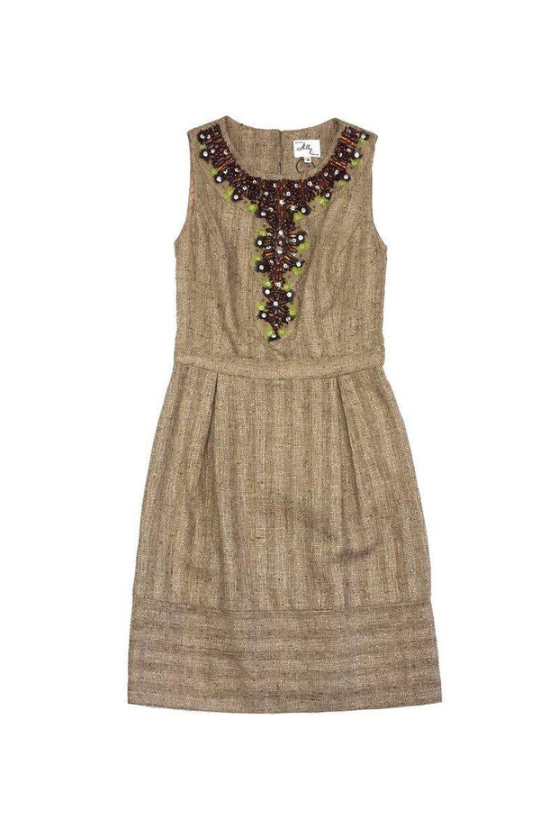 Current Boutique-Milly - Gold Tweed Embellished Dress Sz 4