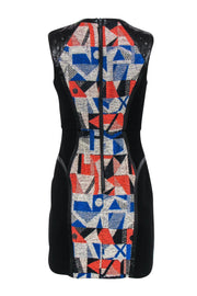 Current Boutique-Milly - Graphic Colorblock Design Tweed Sheath Dress w/ Leather Sz 6
