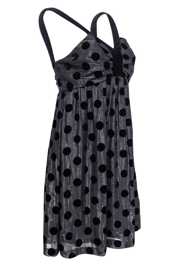 Current Boutique-Milly - Gray, Silver & Black Polka Dot Babydoll Dress Sz 6