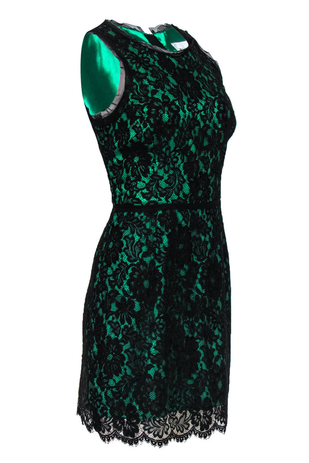 Current Boutique-Milly - Green & Black Lace A-Line Dress Sz 10