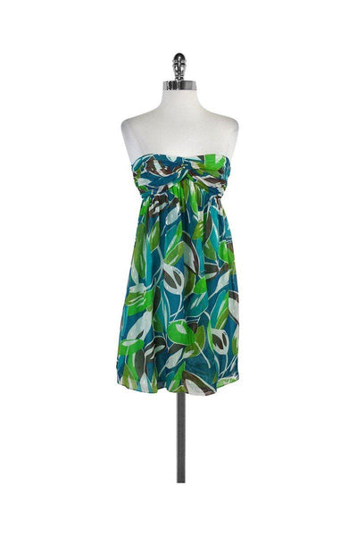 Current Boutique-Milly - Green & Blue Print Strapless Dress Sz 4