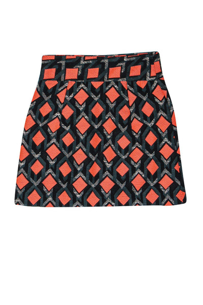 Current Boutique-Milly - Green & Neon Coral Patterned Skirt Sz 0