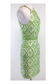 Current Boutique-Milly - Green & White High Neck Chain Silk Dress Sz 2