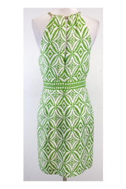 Current Boutique-Milly - Green & White High Neck Chain Silk Dress Sz 2