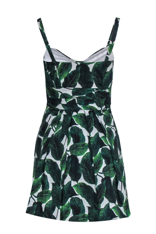 Current Boutique-Milly - Green & White Leaf Print Sleeveless Fit & Flare Dress w/ Cutout Sz 0