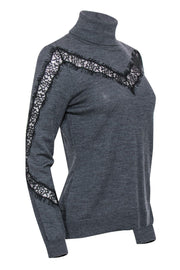 Current Boutique-Milly - Grey Knit Wool Turtleneck Sweater w/ Lace Trim Sz L