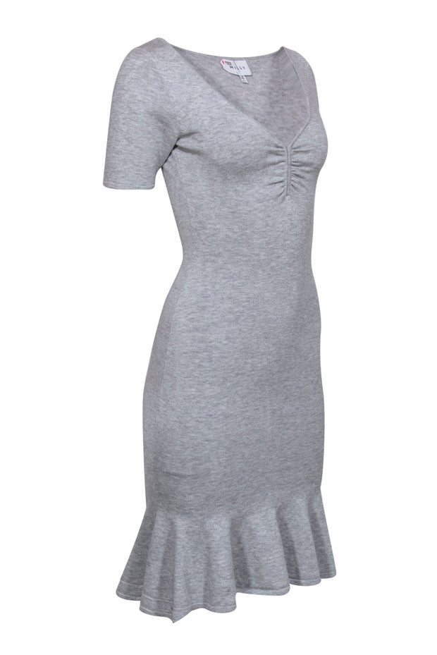 Current Boutique-Milly - Grey Short Sleeve Knit Dress W/ Flounce Hem Sz S