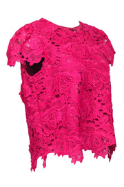 Current Boutique-Milly - Hot Pink Floral Lace Cap Sleeve Blouse Sz M