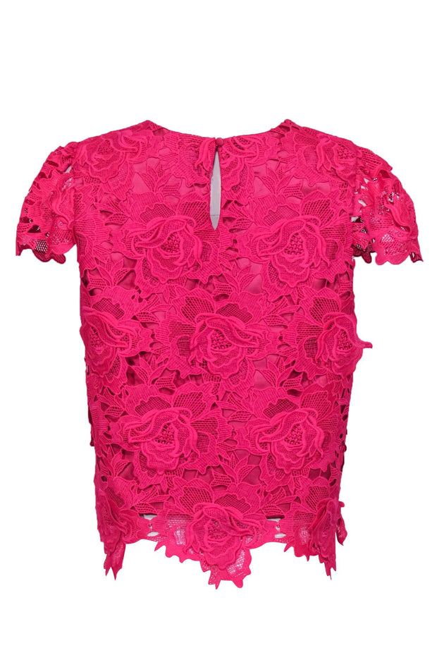 Current Boutique-Milly - Hot Pink Floral Lace Cap Sleeve Blouse Sz M