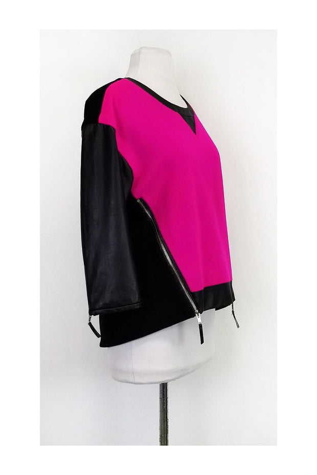 Current Boutique-Milly - Hot Pink & Leather Sweater Top Sz 4