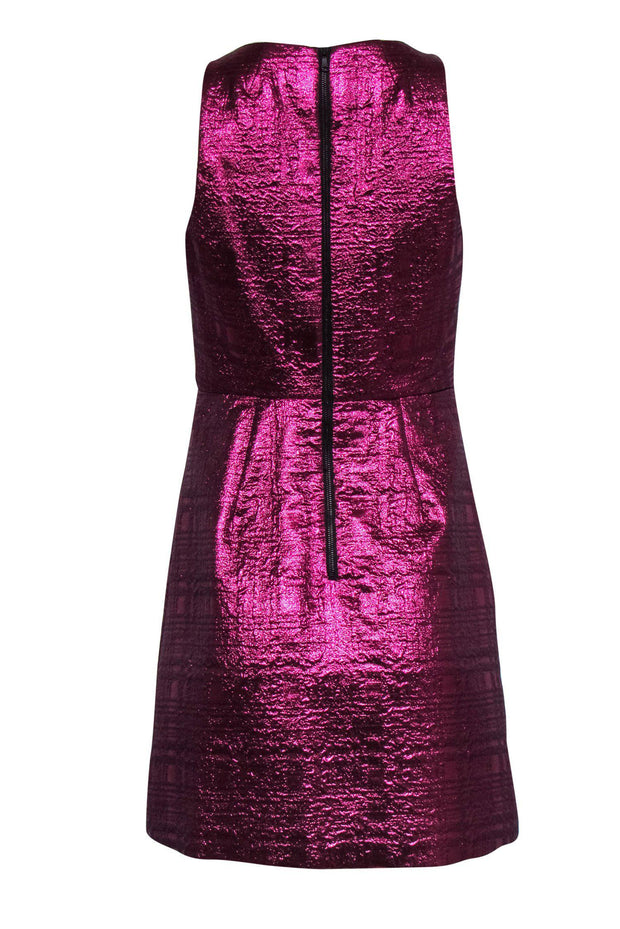 Current Boutique-Milly - Hot Pink Metallic Crinkled Cocktail Dress Sz 4