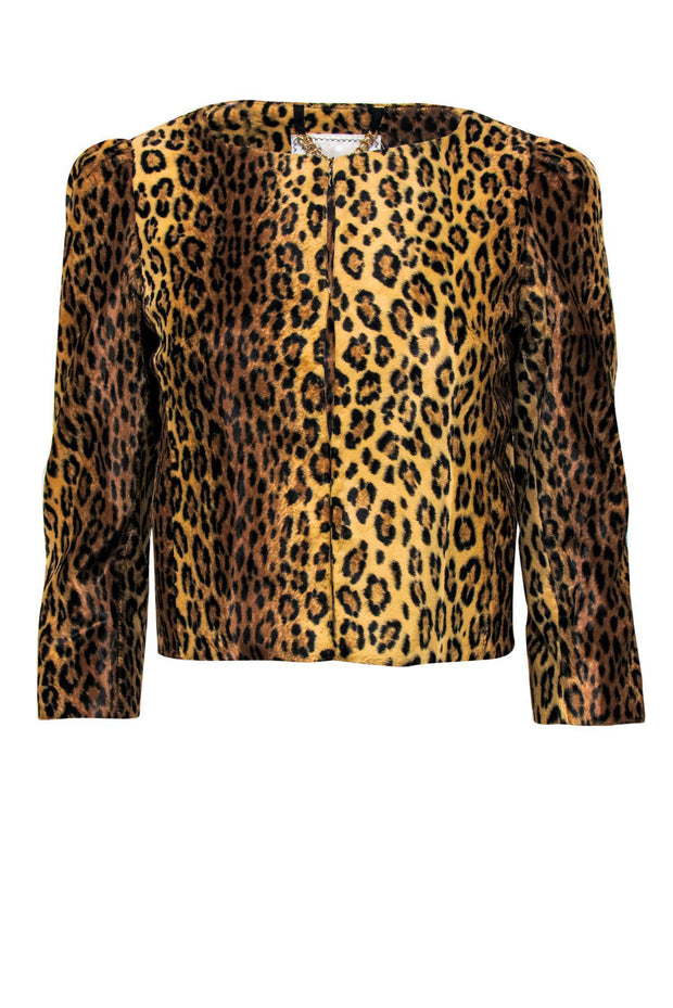 Current Boutique-Milly - Leopard Print Cropped Faux Fur Jacket Sz 2