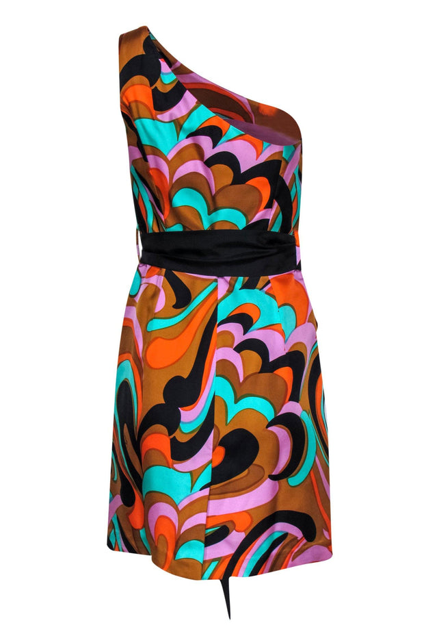 Current Boutique-Milly - Multicolor One-Shoulder Sheath Dress w/ Waist Tie Sz 2
