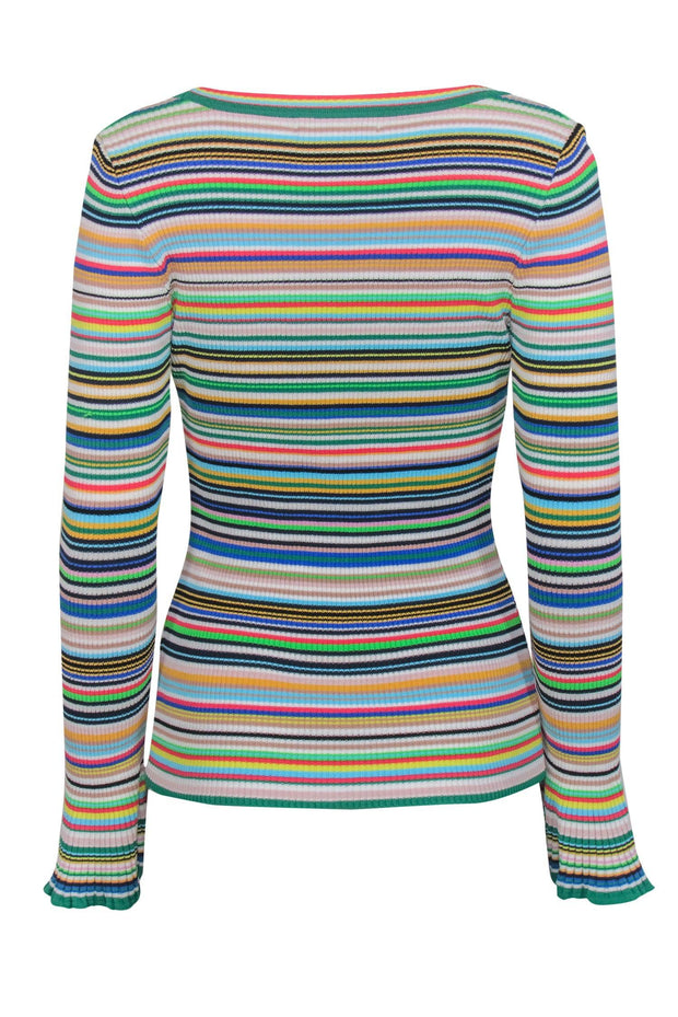 Current Boutique-Milly - Multicolor Striped Long Bell Sleeve Ribbed Knit Top Sz L
