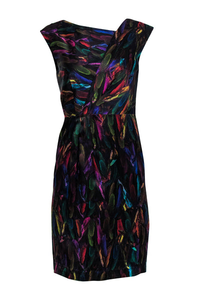 Current Boutique-Milly - Multicolored Satin Feather Printed Dress Sz 4