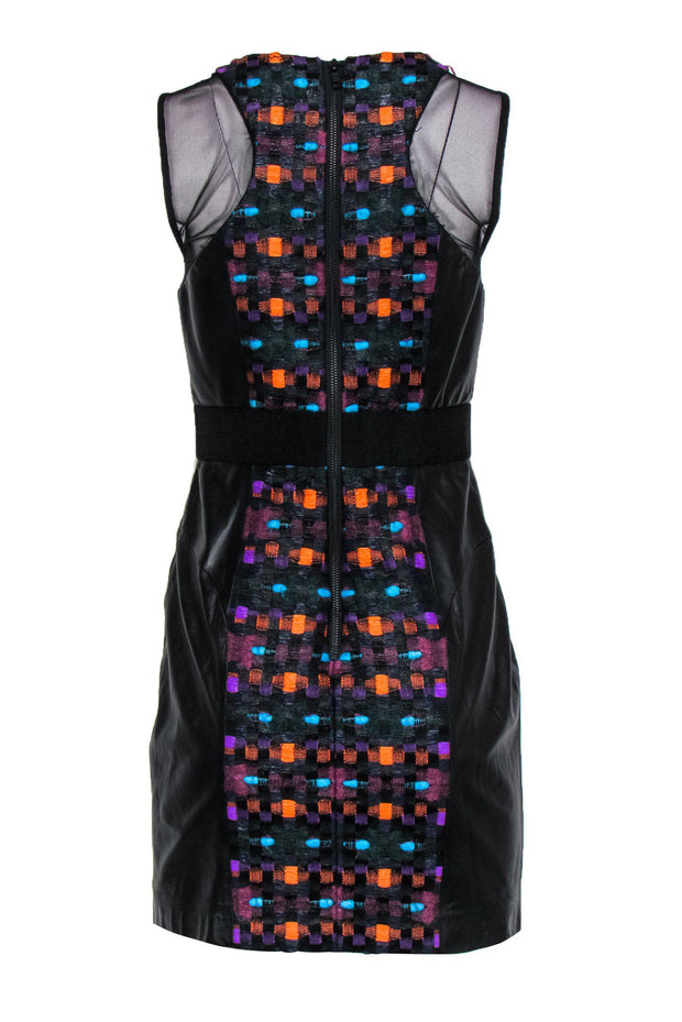 Current Boutique-Milly - Multicolored Tweed Paneled Dress w/ Leather & Mesh Sz 6