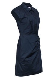 Current Boutique-Milly - Navy Cotton Collared Sheath Dress w/ Ruching Sz 6