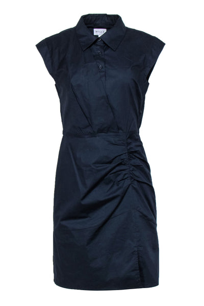 Current Boutique-Milly - Navy Cotton Collared Sheath Dress w/ Ruching Sz 6