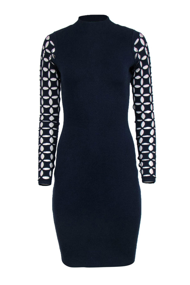 Current Boutique-Milly - Navy Knit Bodycon Dress w/ Cutout Sleeves Sz S