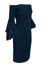 Current Boutique-Milly - Navy Off-the-Shoulder Ruffle Sleeve Sheath Dress Sz 10