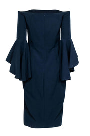 Current Boutique-Milly - Navy Off-the-Shoulder Ruffle Sleeve Sheath Dress Sz 10