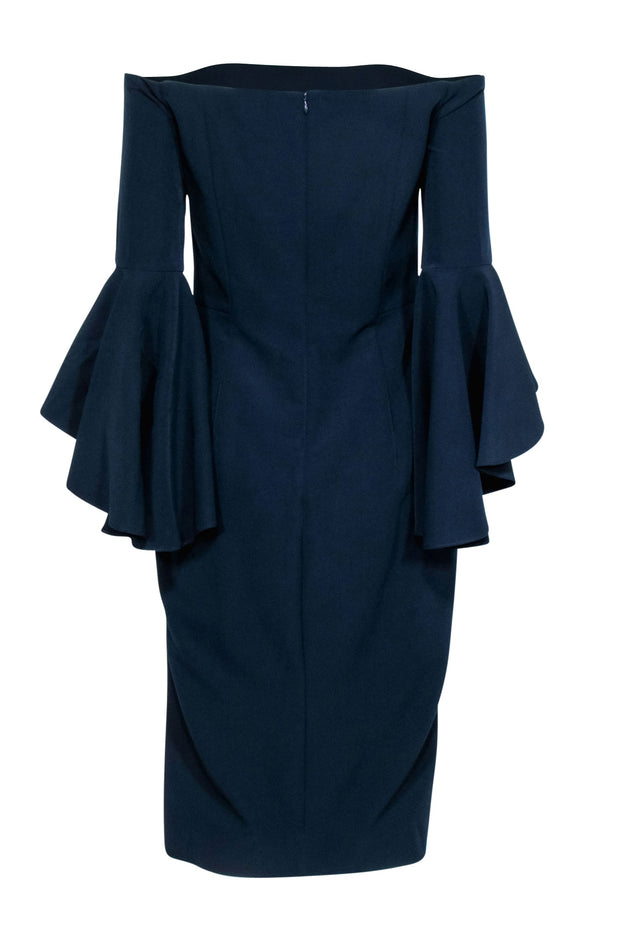 Current Boutique-Milly - Navy Off-the-Shoulder Ruffle Sleeve Sheath Dress Sz 10