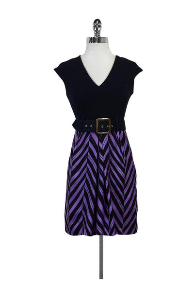 Current Boutique-Milly - Navy & Purple Chevron Dress Sz 2