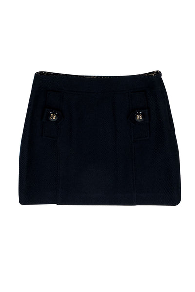 Current Boutique-Milly - Navy Wool Miniskirt w/ Button Detailed Pockets Sz 8