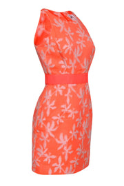 Current Boutique-Milly - Neon Coral Brocade Fitted Dress w/ Floral Pattern Sz 4