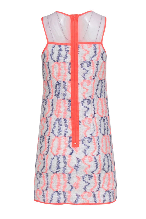Current Boutique-Milly - Neon Pink, Navy & White Embroidered Dress w/ Illusion Neckline Sz 2