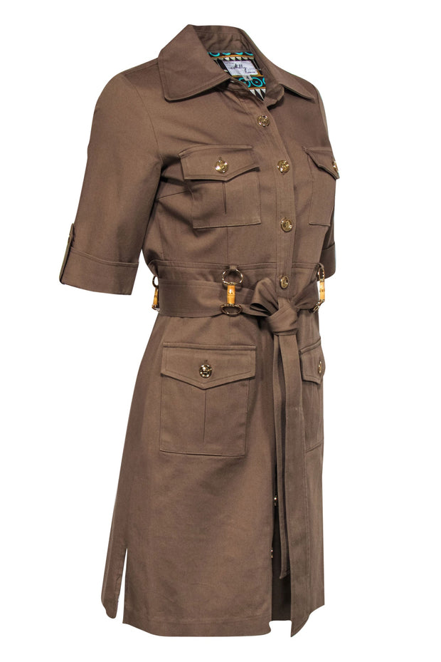 Current Boutique-Milly - Olive Green Quadruple Pocket Safari Dress w/ Belt Sz 4